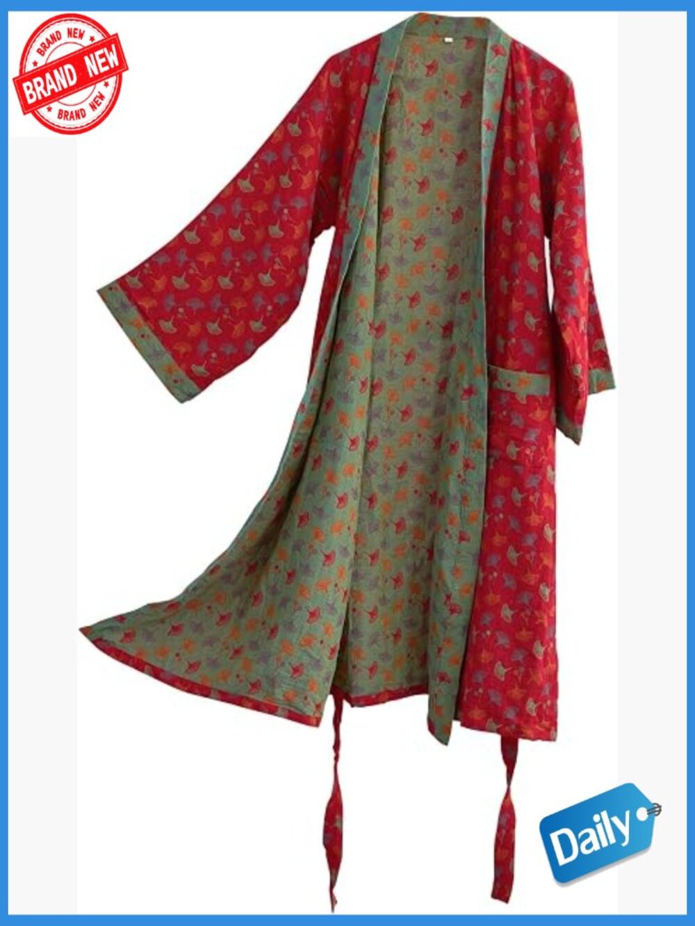 100% Cotton Gauze Kimono Robe Long Loungewear Sleepwear with Pockets